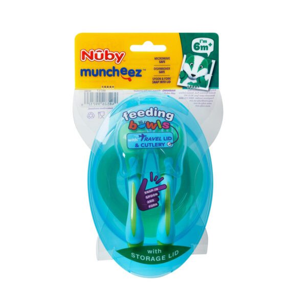 Nuby Muncheez Feeding Bowls with Travel Lid & Cutlery