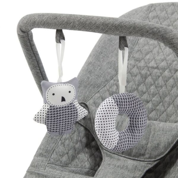 Babylo Gravity Bouncer - Grey - Close Up of Mobile Toys Attached Detail