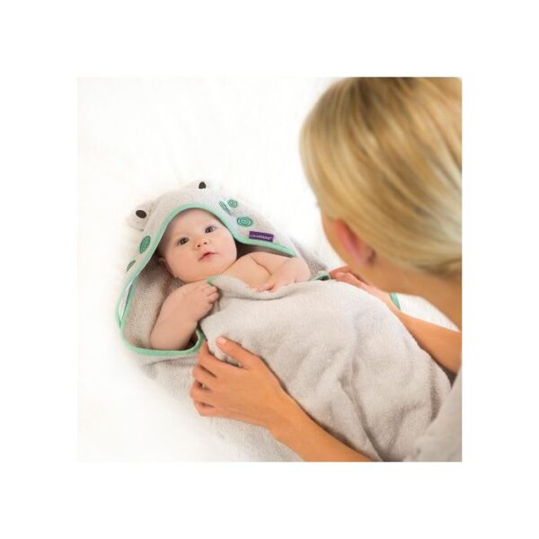 Clevamama Bamboo Apron Baby Bath Towel - Grey (Frog) - Image 3