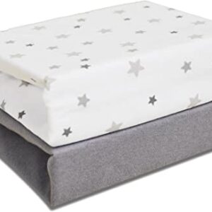 Cuddles Collection 2-Pack Fitted Next 2 Me Sheets - Grey Stars - Folded View
