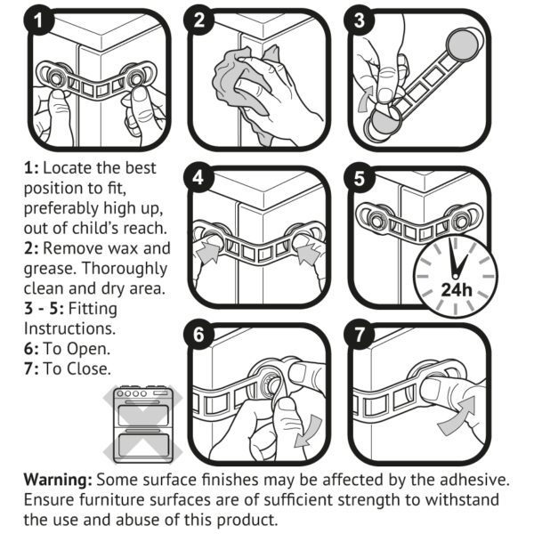 Clippasafe Multi-Purpose Self-Adhesive Latch - Instructions
