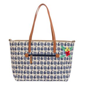 Pink Lining Notting Hill Tote - Navy Apples & Pears - Side View Display