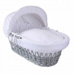 Cuddles Collection Grey White Dimples Wicker Moses Basket - Product Display