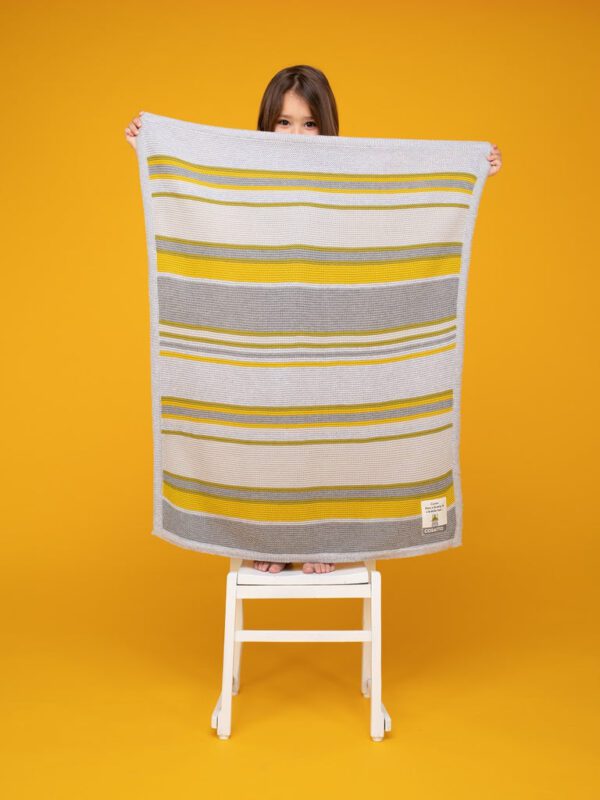 Cosatto Blanket - Grey Yellow Product Showcase with Child