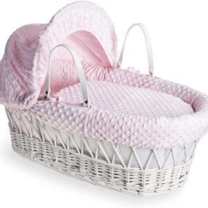 Cuddles Collection White Pink Dimples Wicker Moses Basket - Product Display