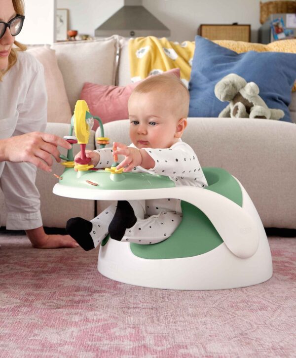 Mamas & Papas Snug Floor Seat with Activity Tray - Eucalyptus - Showcase with Baby