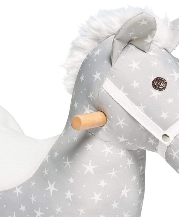 Mamas & Papas Rocking Horse - Star Grey White Close Up Head and Handlebar Side View