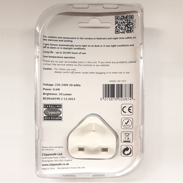 Clippasafe Night Light with Sensor - UK 3 Pin - Image 3